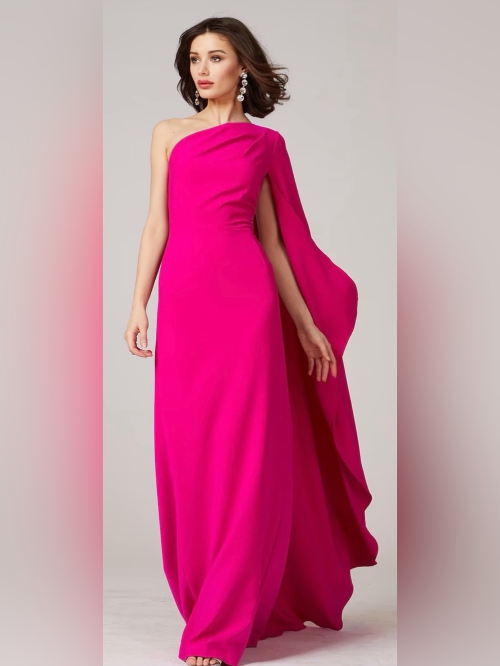 Rickie Freeman for Teri Jon One Shoulder Cap Sleeve Drape Gown